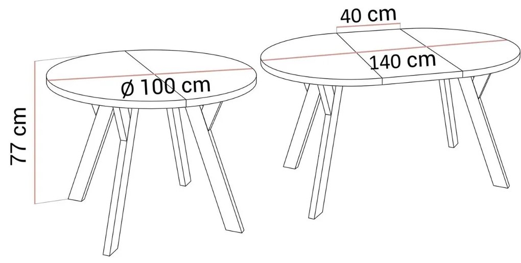 OKRÚHLY ROZKLADACÍ JEDÁLENSKÝ STÔL EWALD KAŠMÍR MATNÝ + ZLATÝ 100/140 cm