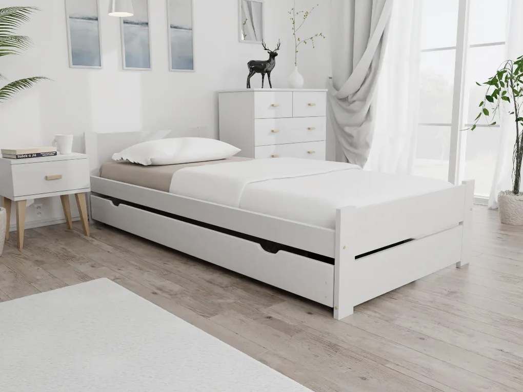 Posteľ IKAROS DOUBLE 90 x 200 cm, biela Rošt: S latkovým roštom, Matrac: Matrac COCO MAXI 20 cm