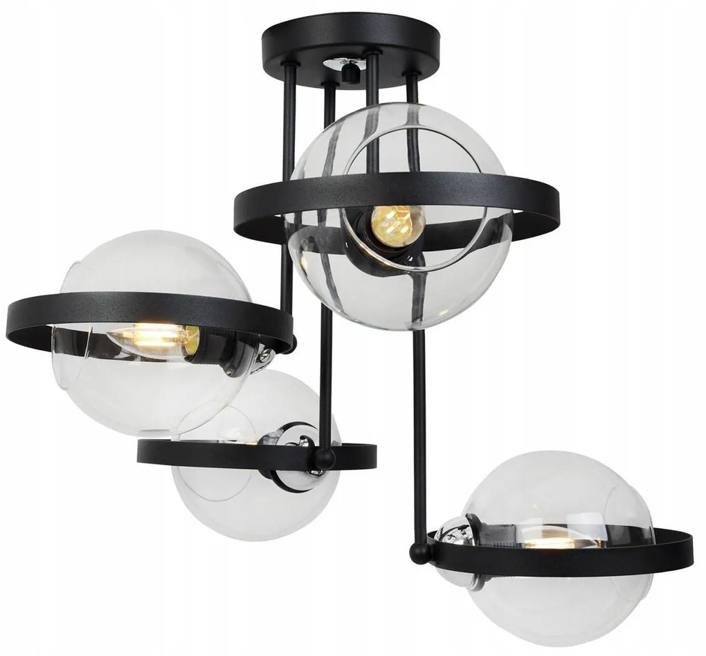 Stropné svietidlo Haga Ring, 4x transparentné sklenené tienidlo (výber z 3 farieb uchytenia)