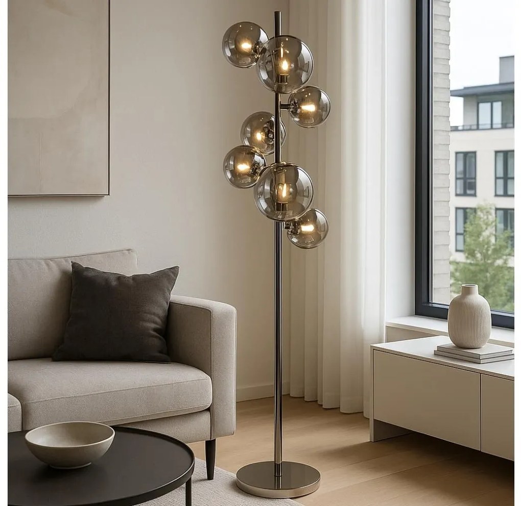 Brilagi - LED Stojacia lampa MILLA 7xG9/3W/230V čierny chróm/dymové sklo