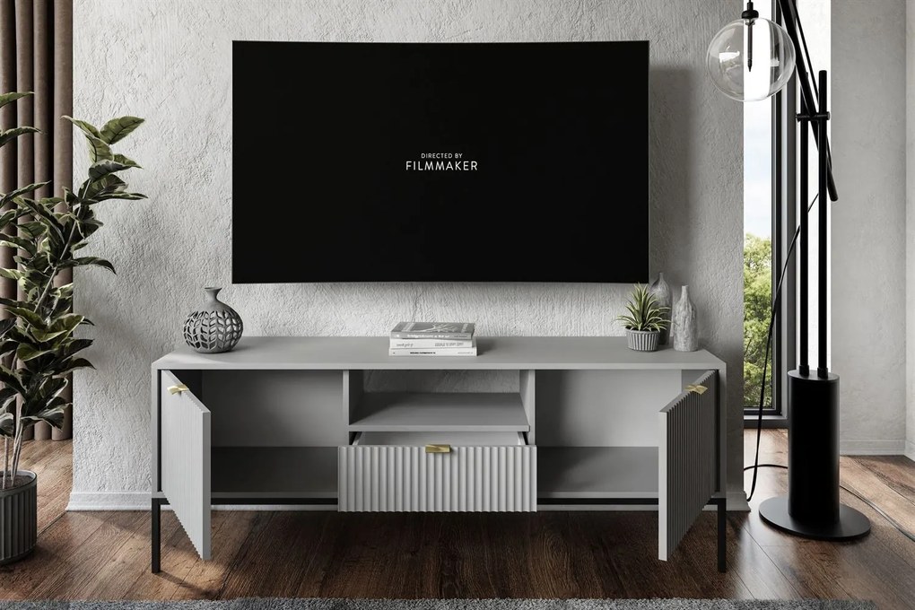 TV STOLÍK VIGGO ŠEDÝ + ČIERNY PODSTAVEC 154 cm