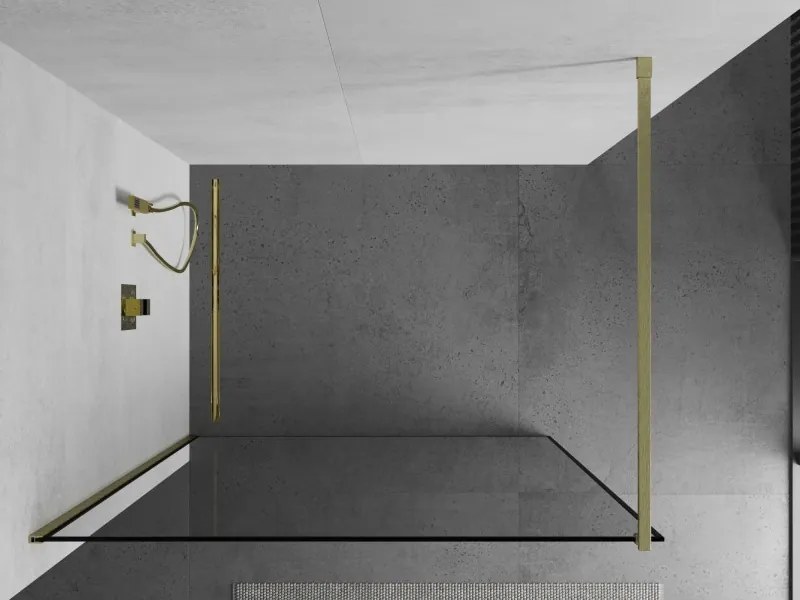 Mexen Kioto, sprchová zástena Walk-In 80 x 200 cm, 8mm číre sklo čierny vzor, zlatý matný profil, 800-080-101-55-70