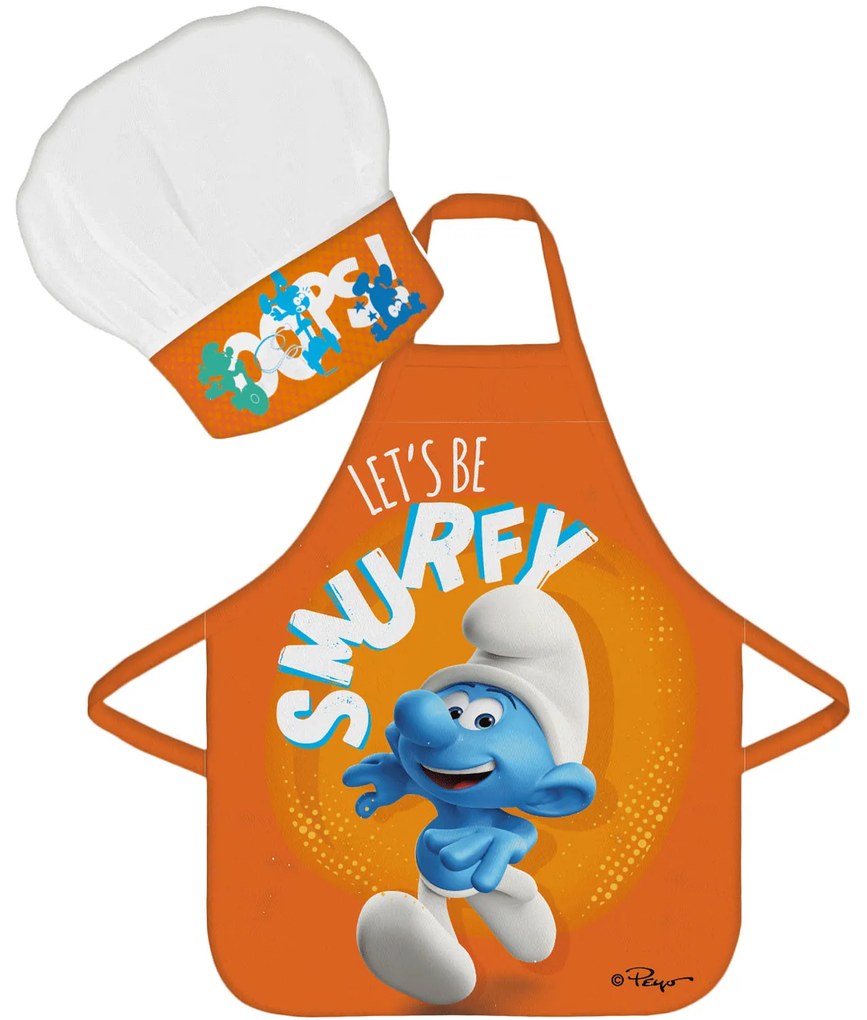 DETSKÁ ZÁSTERA S ČIAPKOU SMURF 45X50 CM, 2X33CM VZOROVANÁ