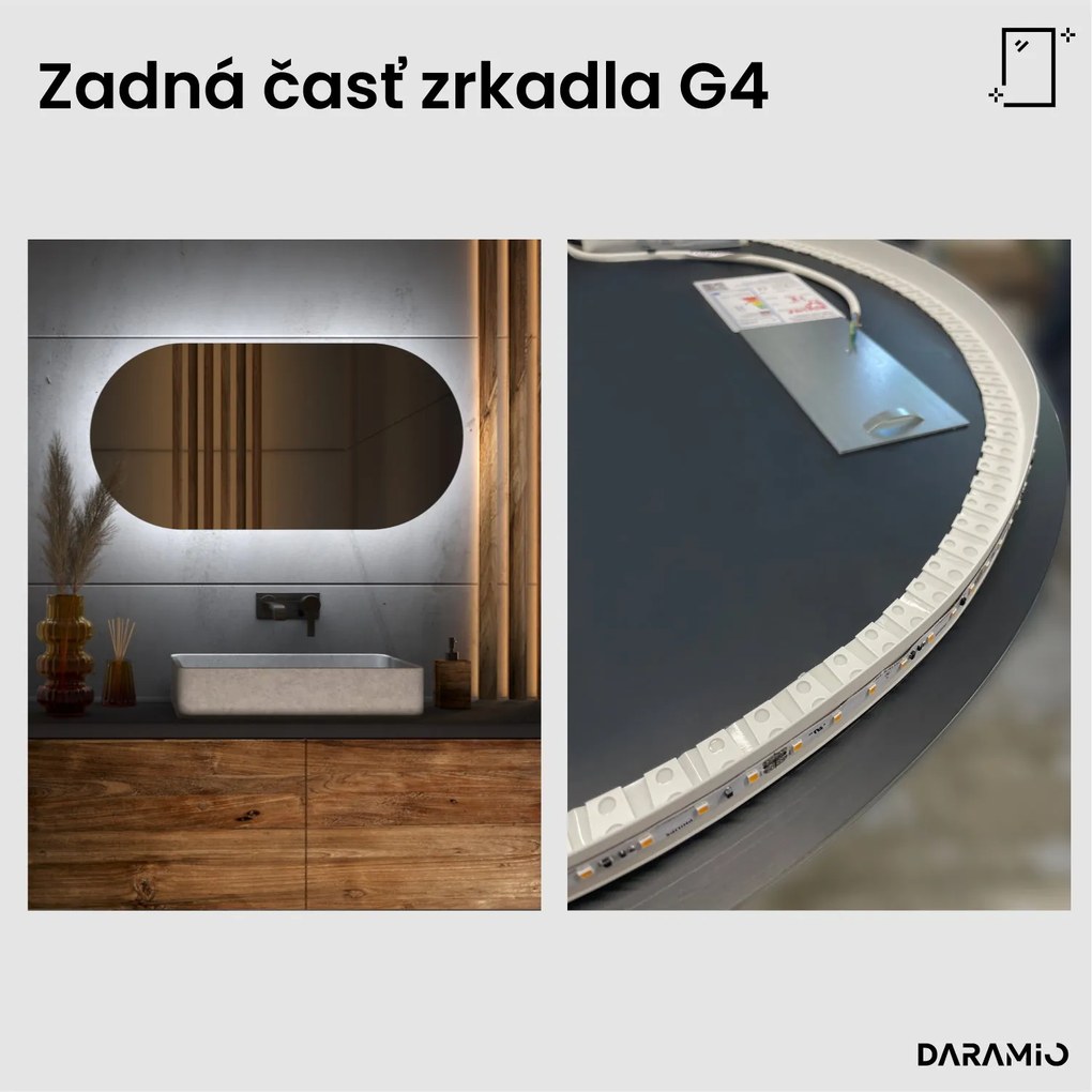 Podlhovasté zrkadlo so zaoblenými koncami a LED osvetlením G4