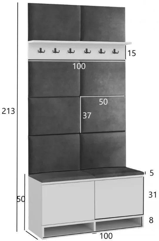 Bestent Predsieňová stena vešiaková Craft/ Grey 100x213x37cm