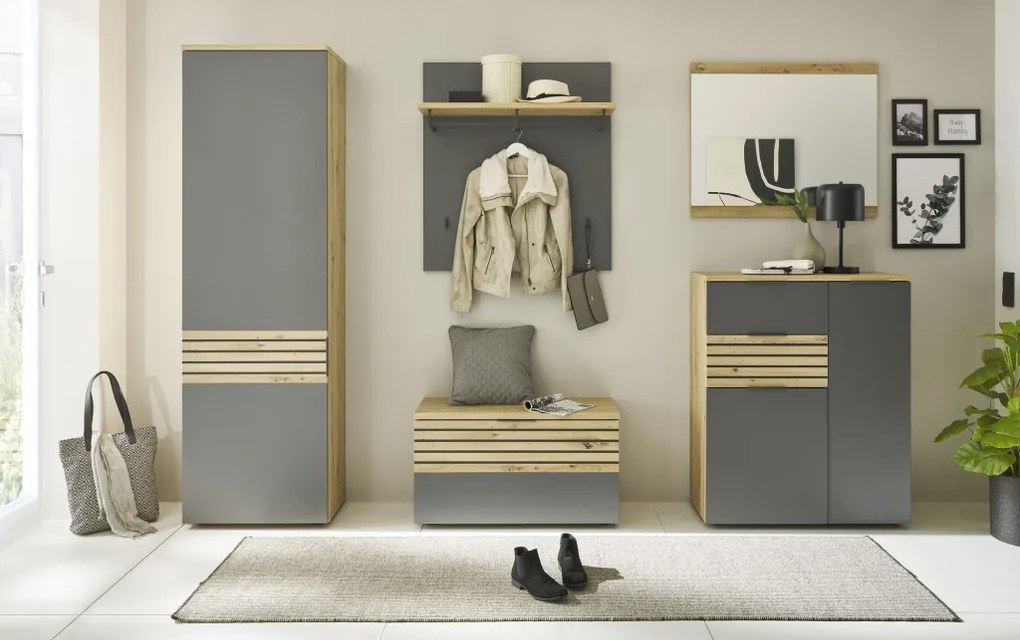 Predsieňový šatníkový panel Milan, dub artisan/šedá