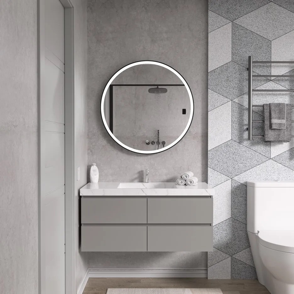 Erga Olivia, okrúhle LED zrkadlo 80cm, čierny kovový rám, 1840 lm, 6500K, predné osvetlenie, ERG-V01-202-8080-BK