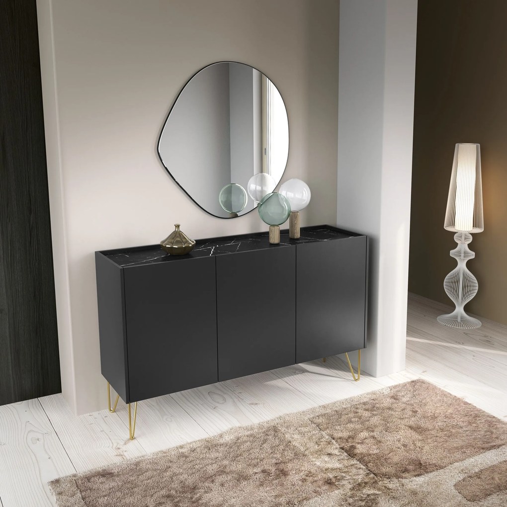 Komoda Harmony Va 144 cm čierna/čierny mramor