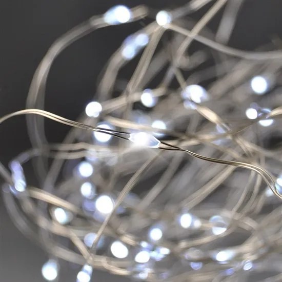 SOLIGHT Vianočná reťaz strieborná, 30x mini LED, 3m, 3 x AA, studené svetlo