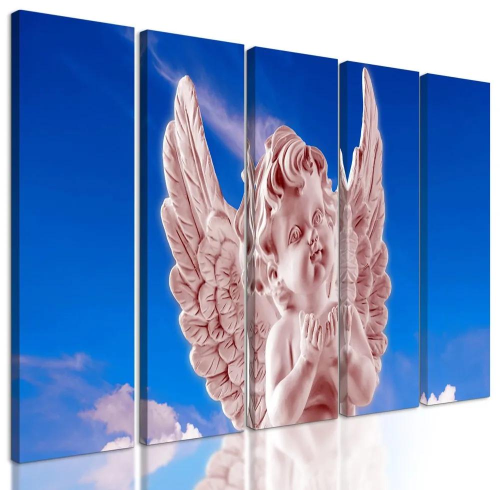 5-dielny obraz ružový anjel na oblohe