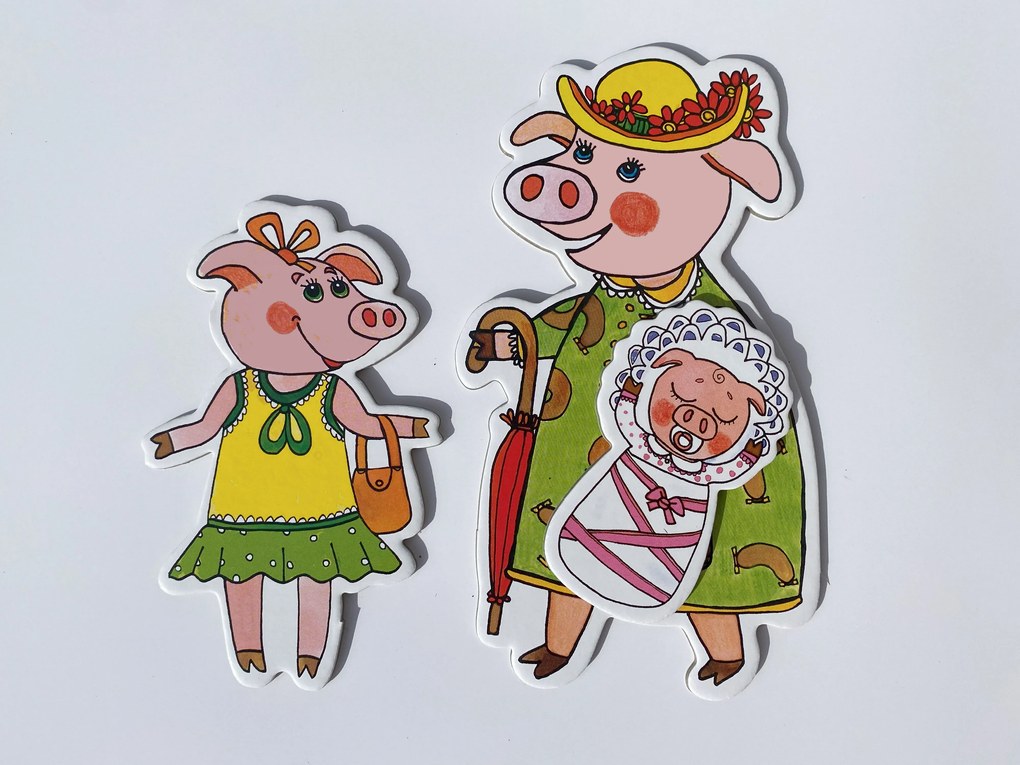 MARIONETINO Bábkové divadlo so zvieratkami – prasiatka a kozliatka (kompletný set, 15 bábok)