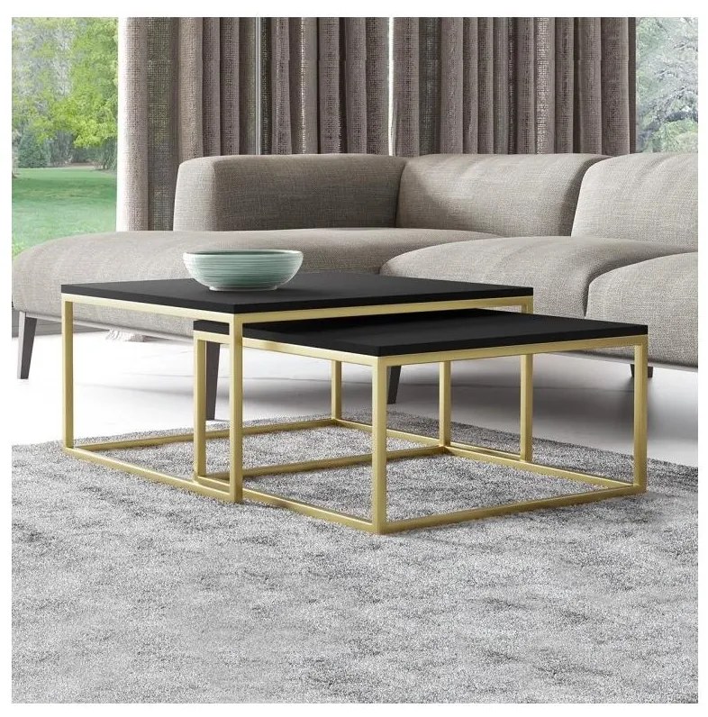 SADA 2x Konferenčný stolík DUAL čierna/zlatá