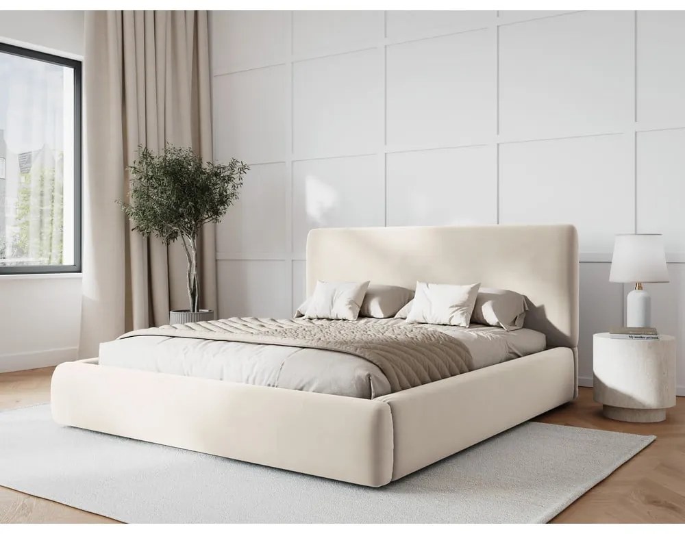Béžová čalúnená dvojlôžková posteľ s úložným priestorom s roštom 140x200 cm Colonel – Cosmopolitan Design