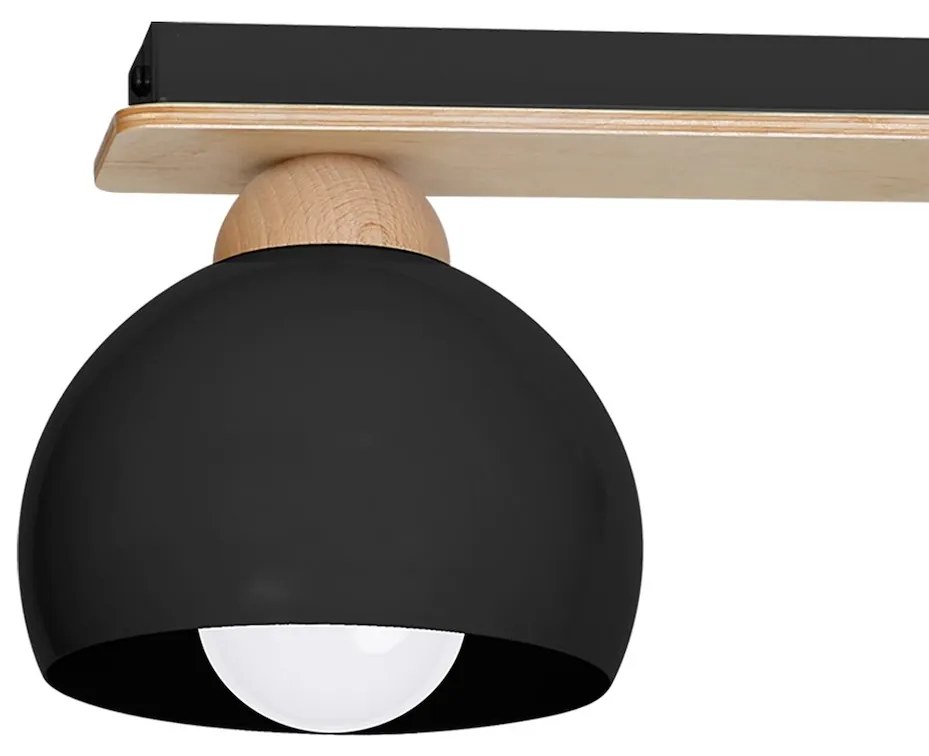 Stropné svietidlo Dama, 3x čierne kovové tienidlo, b/drevo