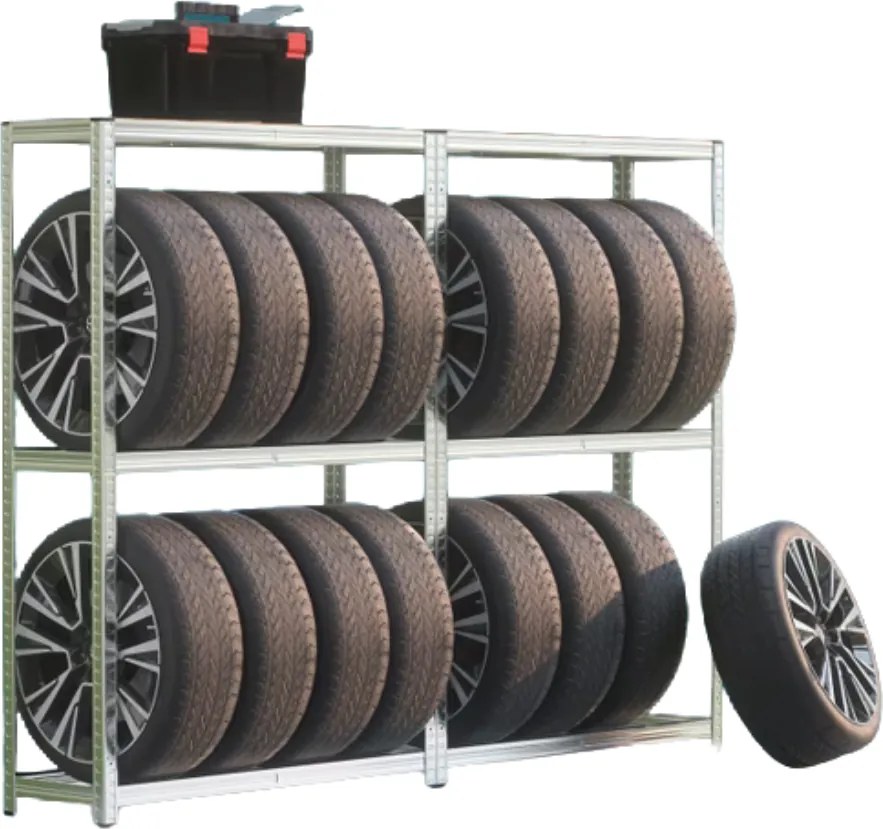 Regál na pneumatiky TYRE, 120x40x180cm, max 795kg, strieborná / bledohnedá Jurhan