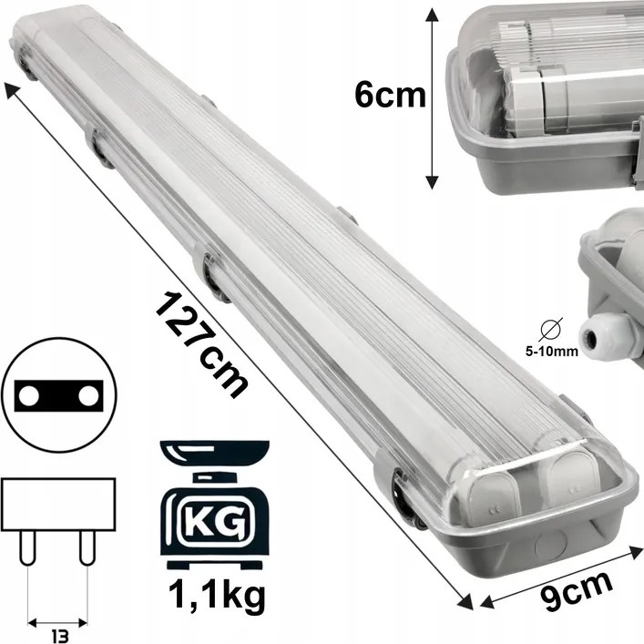 Sada hermetického LED svietidla 120 cm + 2x žiarivky G13 PREMIUM 4860lm STRONG
