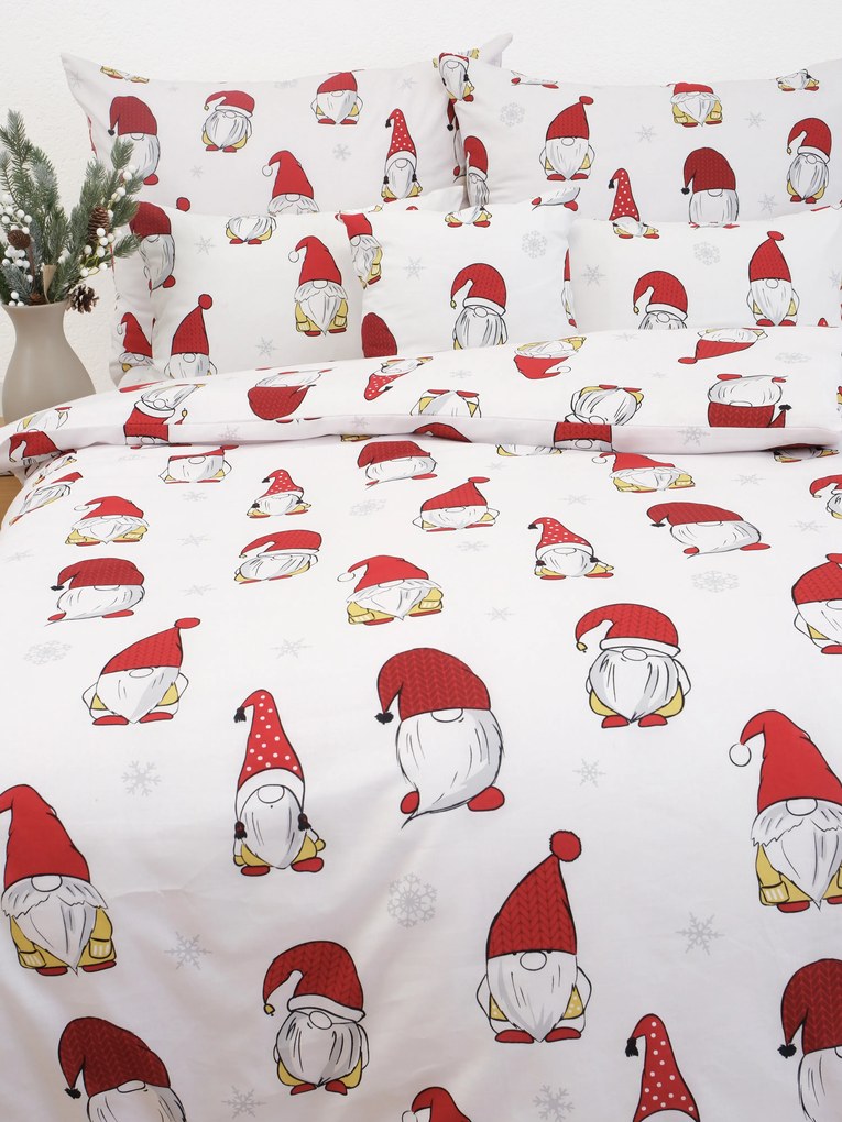 Vianočné francúzske bavlnené obliečky Renforcé - Trpaslíci biele