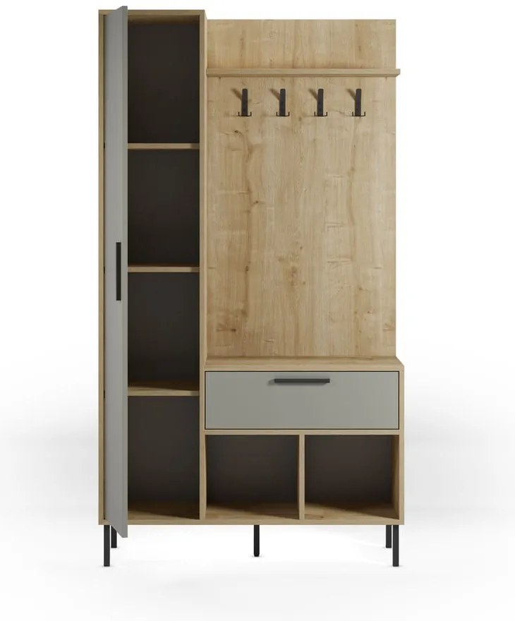 Predsieňová zostava v dekore duba v zeleno-prírodnej farbe 108x195x35 cm Heidy – Marckeric