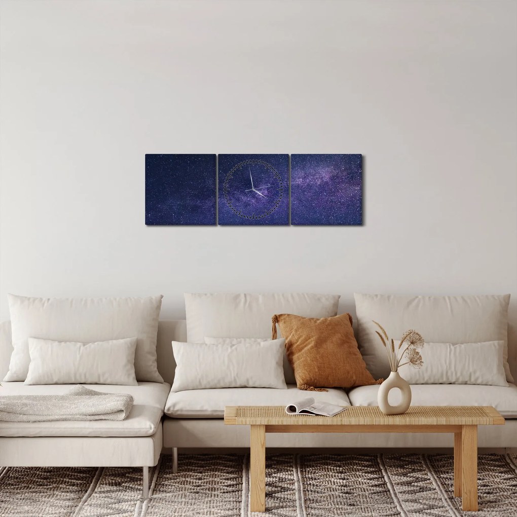Obraz nočnej oblohy (s hodinami) (90x30 cm)