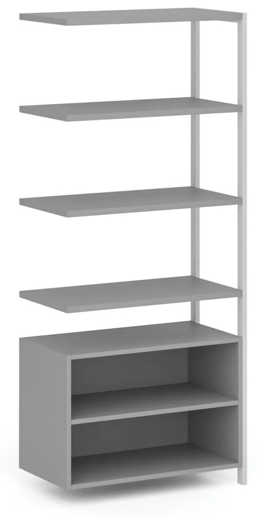 Prístavba k policovej stene HOME OFFICE s policovou skrinkou, biela/sivá