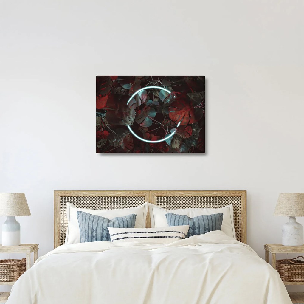 Obraz - Neónový kruh medzi palmami (70x50 cm)