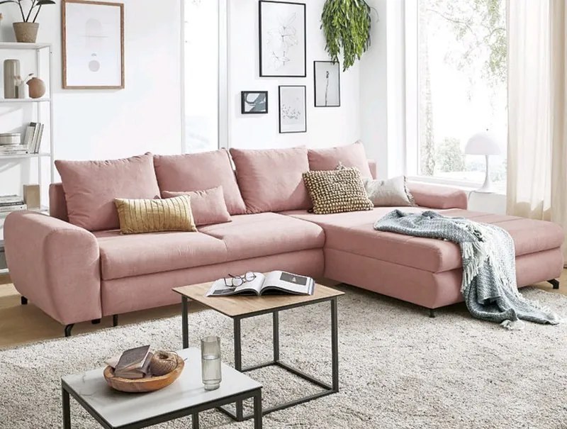Rohová sedacia súprava Yoko, ružová látka
