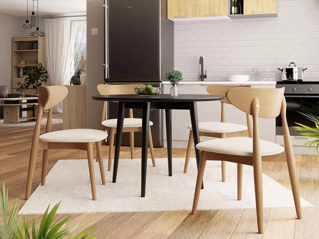 Okrúhly stôl Vidariko FI 100 so 6 stoličkami ST80 01, Dostupné poťahy: Magic Velvet 2250, farebné prevedenie stola v dreve: Čierna, farebné prevedenie stoličky v dreve: Prírodná