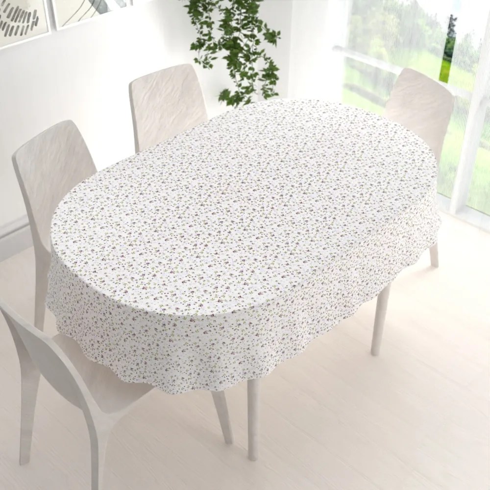 Biante Bavlnený oválny obrus Sandra SA-004 Fialové ružičky 100x140 cm
