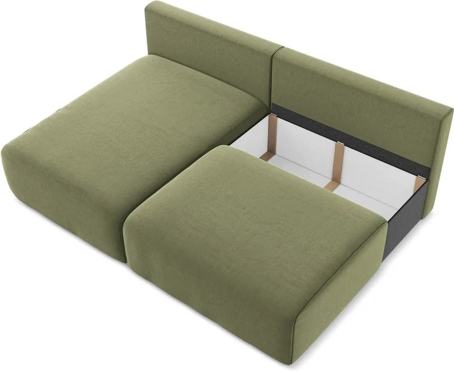 Zelená zamatová rozkladacia/s úložným priestorom rohová pohovka (ľavý roh/s leňoškou) Kalena – Makamii