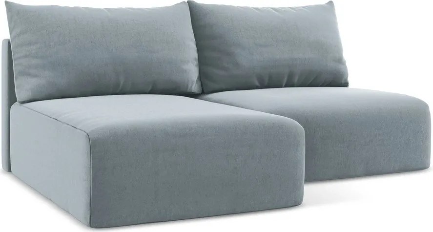 Modrá zamatová rozkladacia/s úložným priestorom rohová pohovka (ľavý roh/s leňoškou) Kalena – Makamii