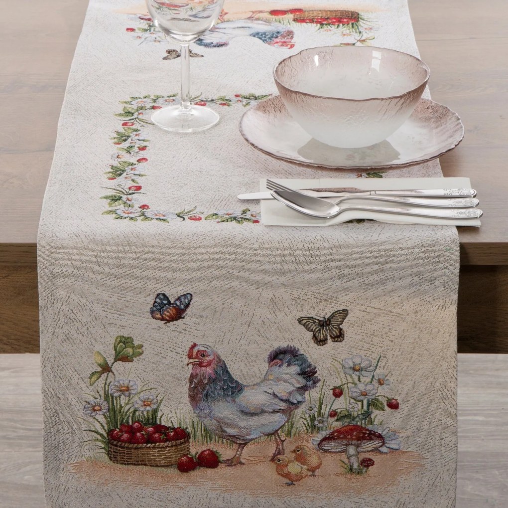 GOBELÍNOVÝ BEHÚŇ NA STÔL FOWL 40X100 CM VZOROVANÁ