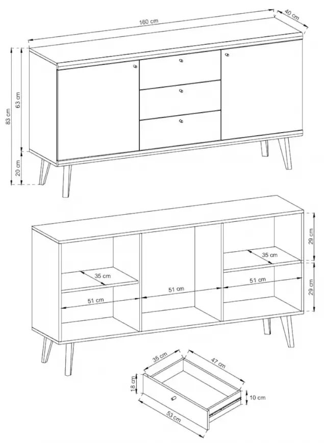 Komoda Primo 160 cm so zásuvkami dub Riviéra/biela