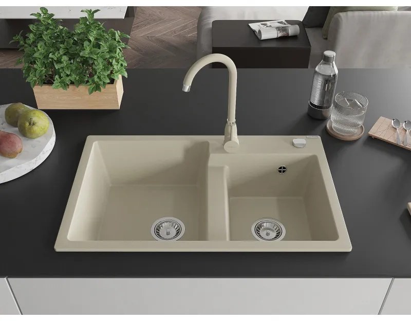 Mexen Tomas, granitový drez 800x500x190 mm, 2-komorový, béžová, 6516802000-69