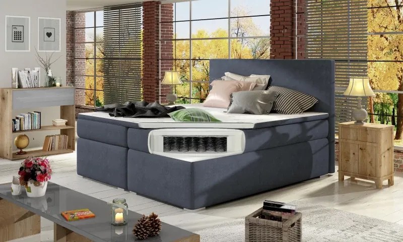 Posteľ Boxspring Divalia 200 x 180, modro-šedá (látka - bd 09)