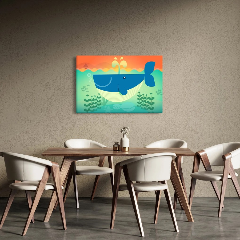 Obraz - Veselá veľryba v mori (90x60 cm)