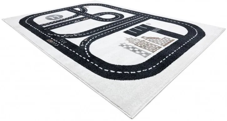 Detský kusový koberec Fun Track cream, 80x150, čiernobiela, detská izba, Dywany Łuszczów