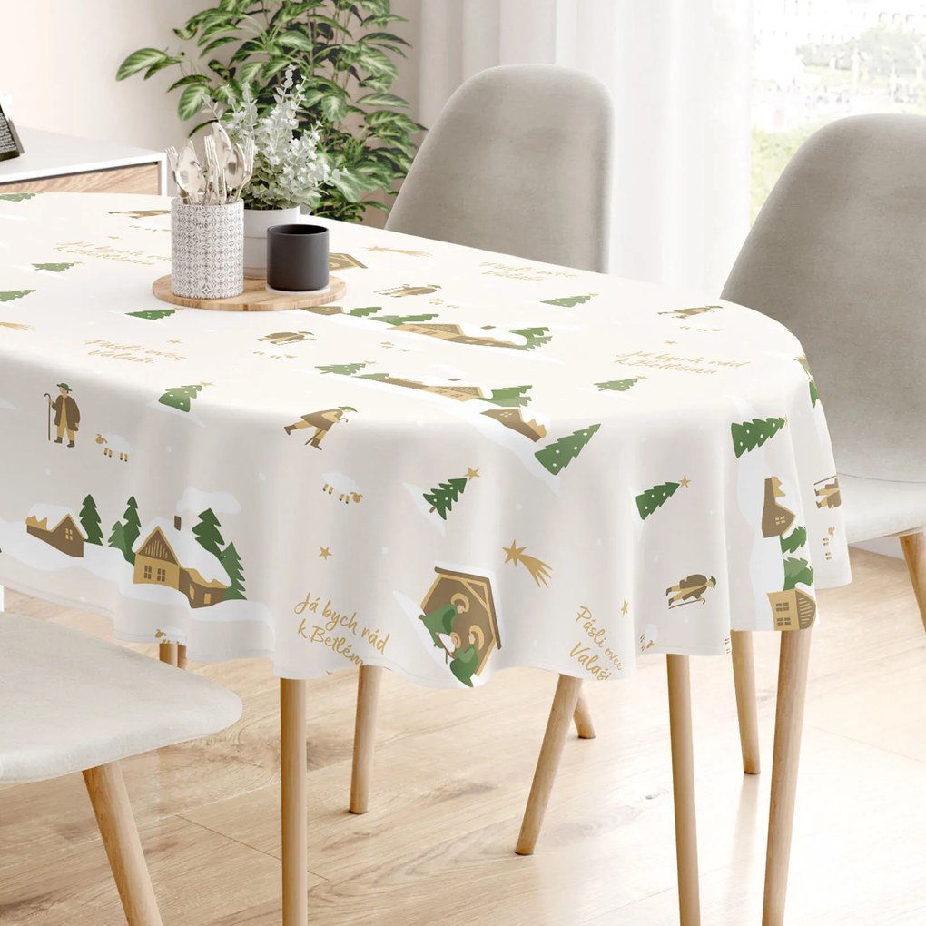 Goldea vianočný oválny obrus 100% bavlnené plátno - pásli ovce valaši 140 x 180 cm