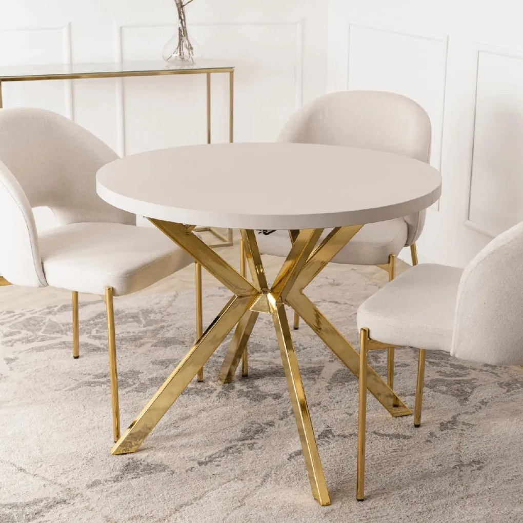 PROXIMA.store - Okrúhly rozkladací stôl LUGO FARBA: biela, FARBA NÔH: zlatá