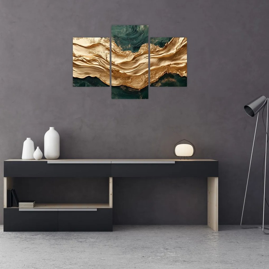 Obraz - Zelená abstrakcia so zlatom II. (90x60 cm)