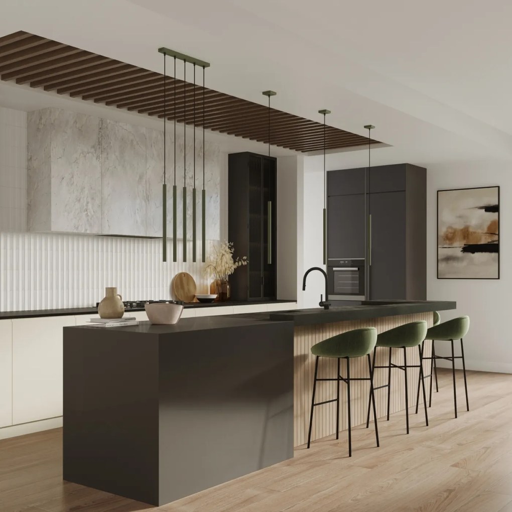 Závesné svietidlo Pastelo, 2x olivové kovové tienidlo, o