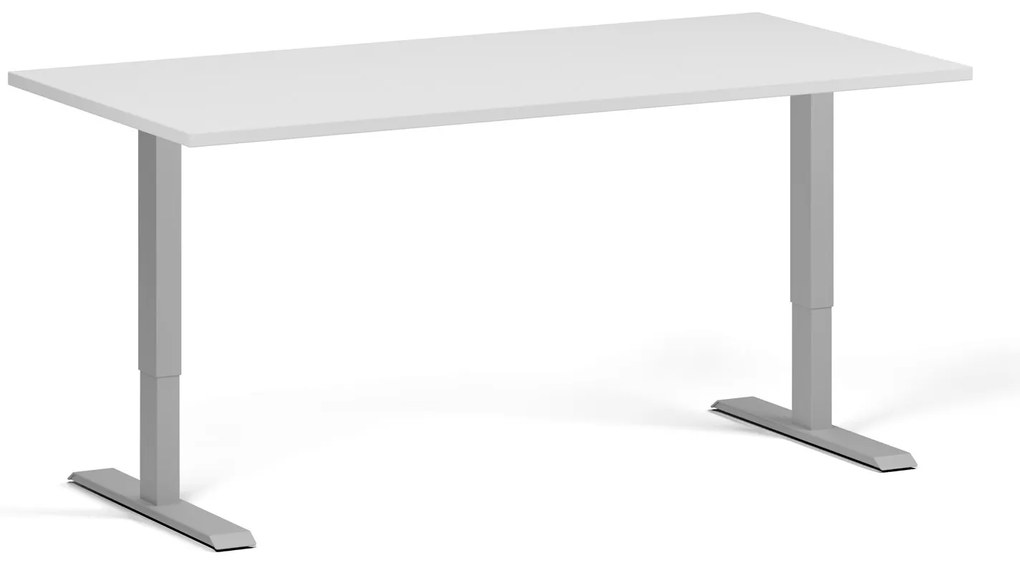 Výškovo nastaviteľný stôl, 160x80 cm, 2 motory, sivá podnož, biela