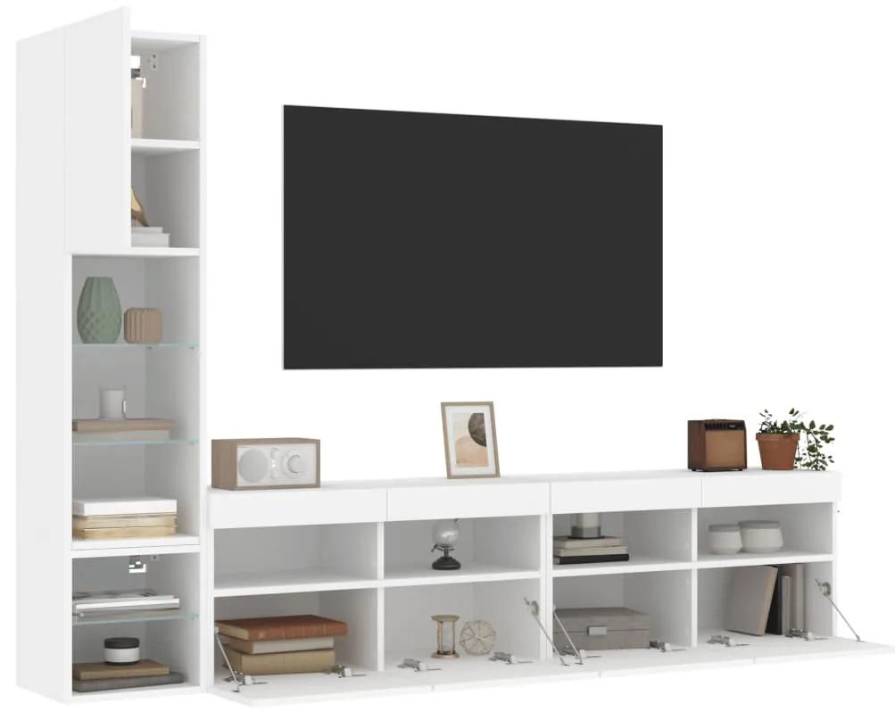 4-dielne TV nástenné skrinky s LED biele kompozitné drevo 3216711