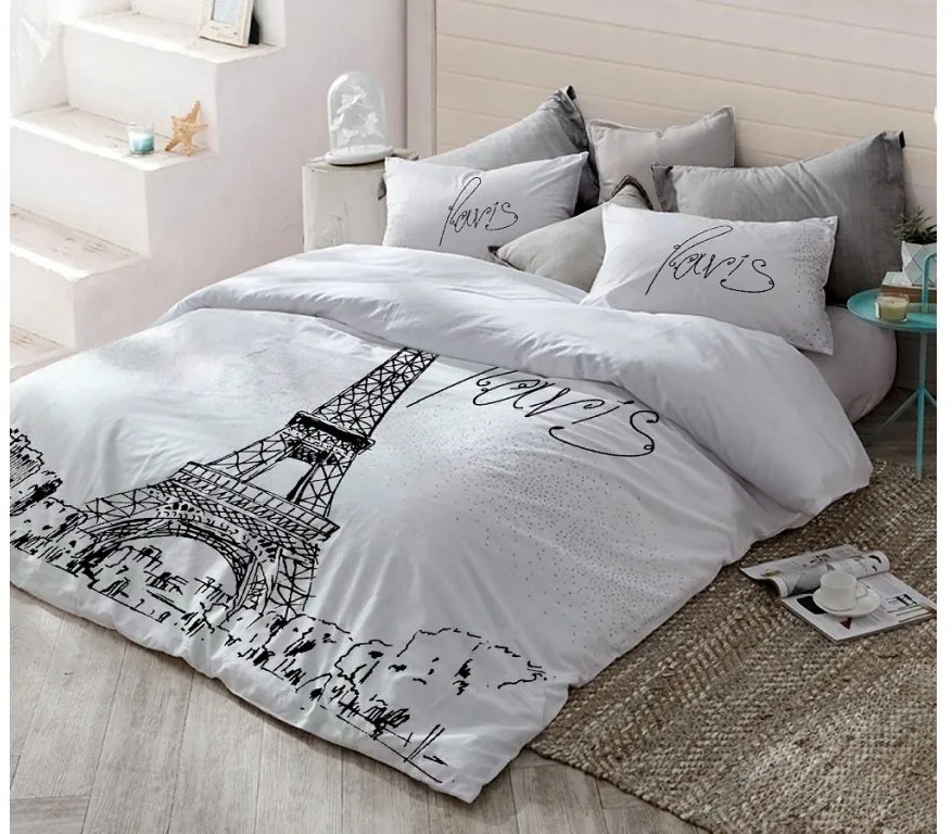 Svietiace bavlnené obliečky DEŇ V PARÍŽI, NOC V LONDÝNE biele Rozmer obliečky: 70 x 90 cm | 140 x 200 cm