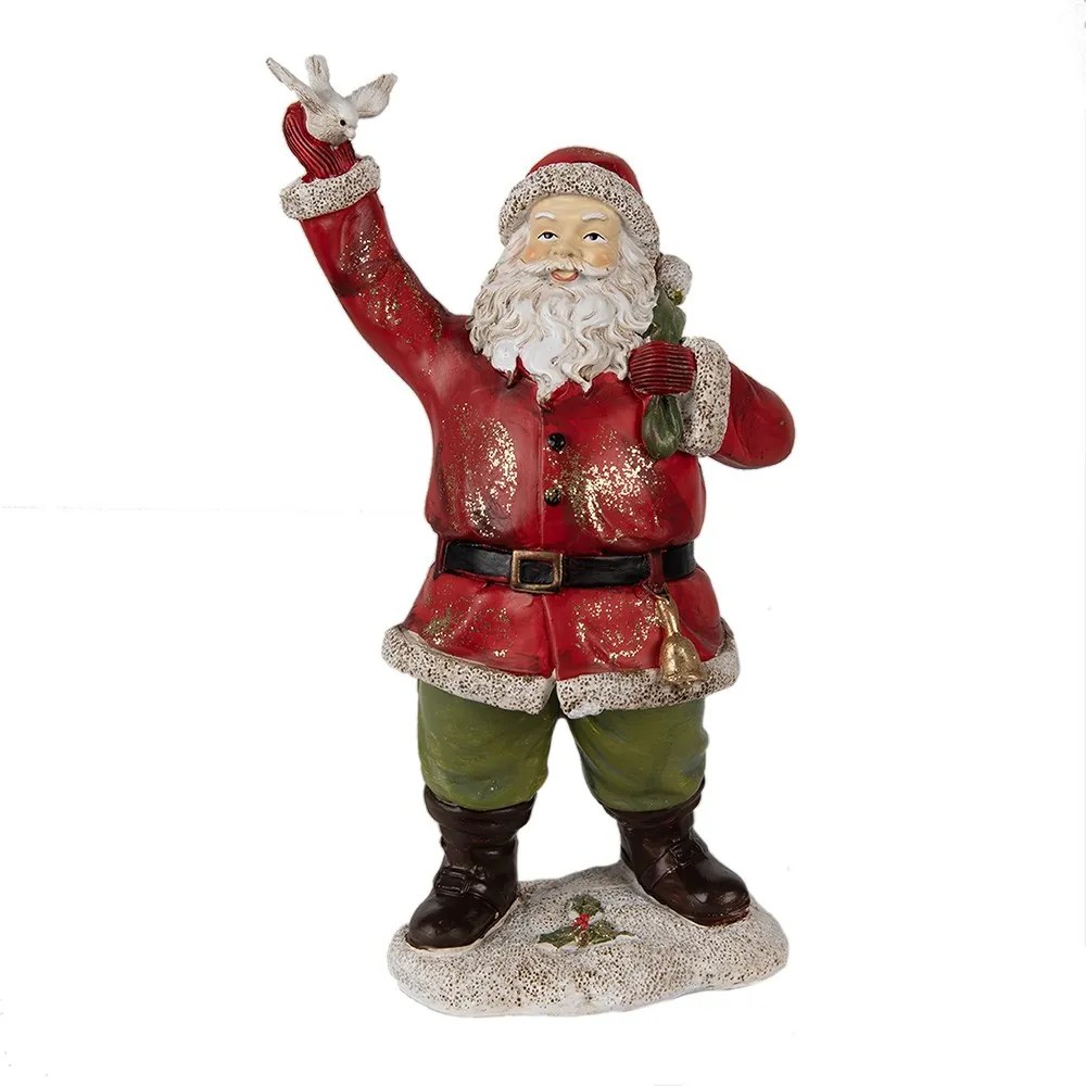 Vianočné dekorácie Socha Santa s vrecom a holubicou - 13*10*23 cm
