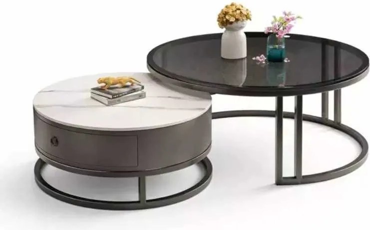 LuxuryForm DESIGN Konferenčný stolík AMARO 80 / 60 cm – biely mramor / sklo (set 2 ks)