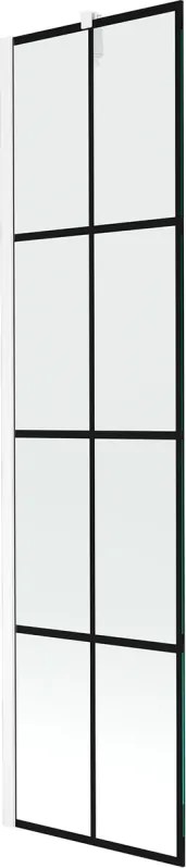 Mexen Next, vaňová zástena 1-krídlová 50 x 150 cm, fixné krídlo, 6 mm číre sklo s čiernym vzorom, biely profil, 895-050-000-00-77-20