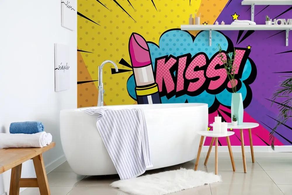 Tapeta pop art rúž - KISS! - 450x300