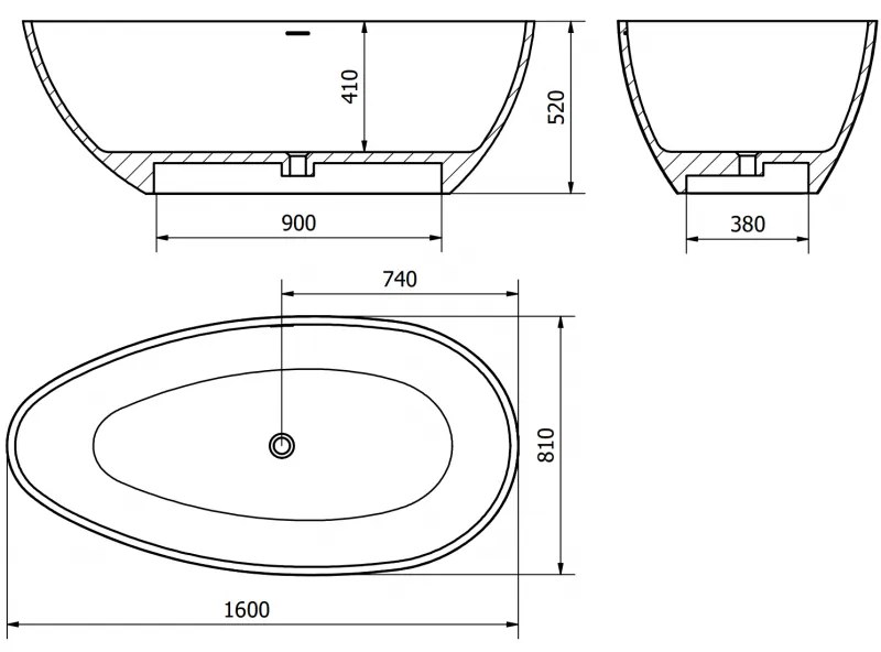 Mexen Imola, voľne stojaca vaňa z konglomerátu 160 x 81 cm, biela matná, 57281608000