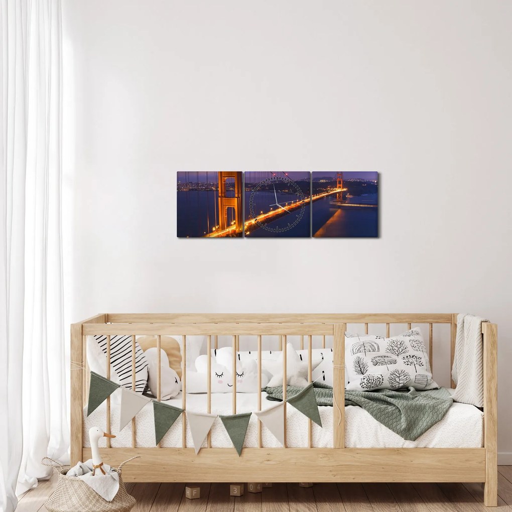 Obraz - Golden Gate Bridge (s hodinami) (90x30 cm)