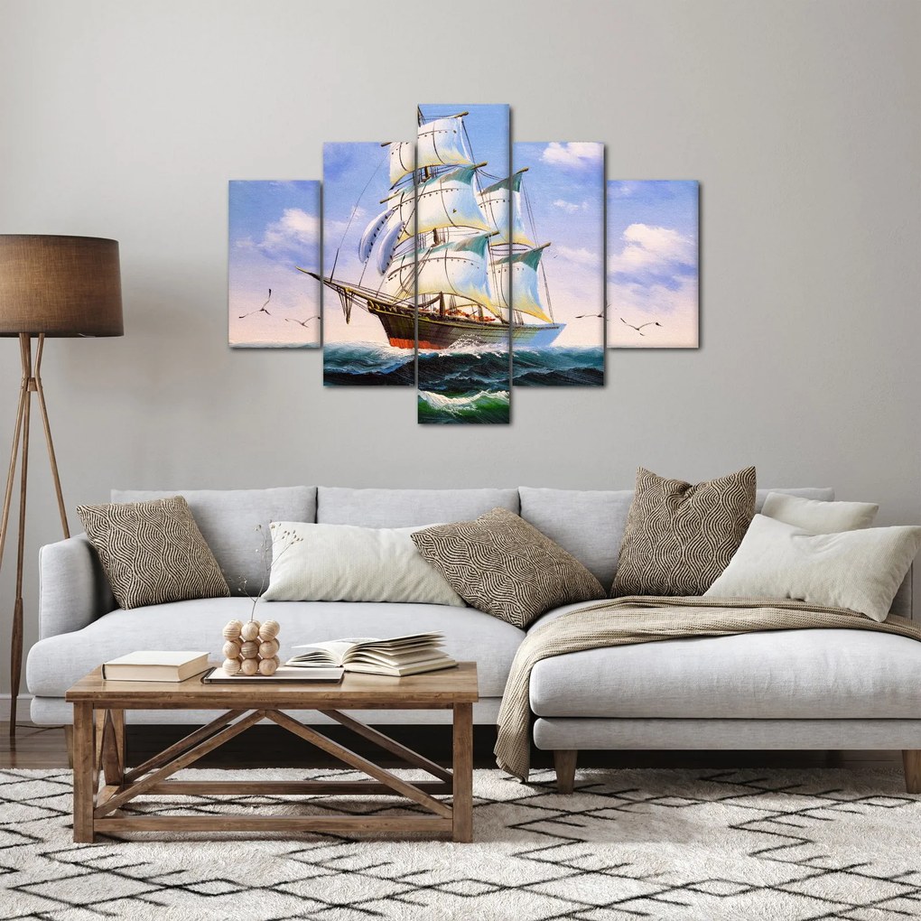 Obraz lode na vlnách (150x105 cm)